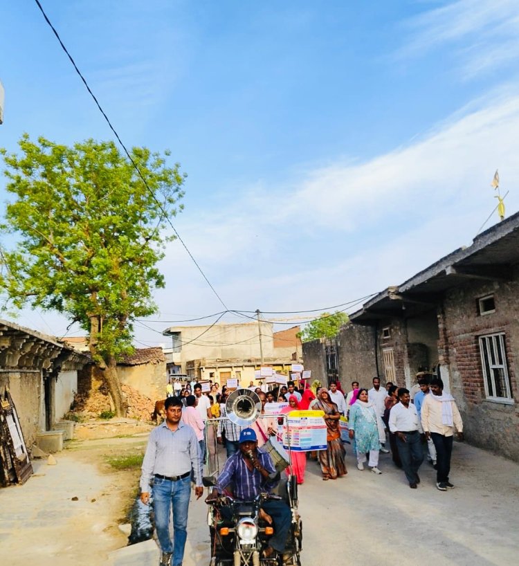 स्वीप के अन्तर्गत ढोल-नगाड़ों के साथ नारेला में निकाली मतदान रैली